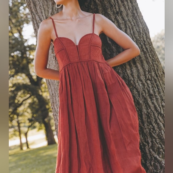 Voloshin Ruhi Linen Corset Stitched Dress - Cinnamon - Picture 3 of 16